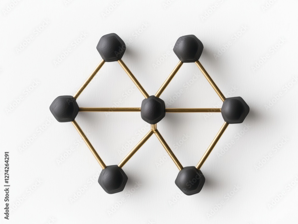 a matte black molecular model with golden connecting rods, luxurious scientific concept, ultra-realistic shading, isolated on white background a matte black molecular model with golden connecting rods, luxurious scientific concept, ultra-realistic shading, isolated on white background