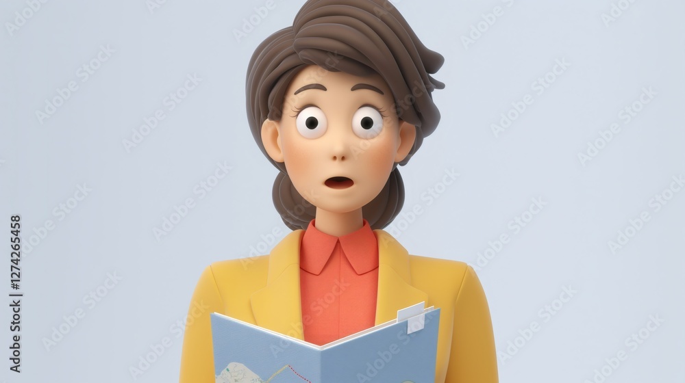 A travel enthusiast in her 40s, exuding curiosity while studying a map, dressed in a stylish outfit, isolated against a clean white background, ready for adventure A travel enthusiast in her 40s, exuding curiosity while studying a map, dressed in a stylish outfit, isolated against a clean white background, ready for adventure