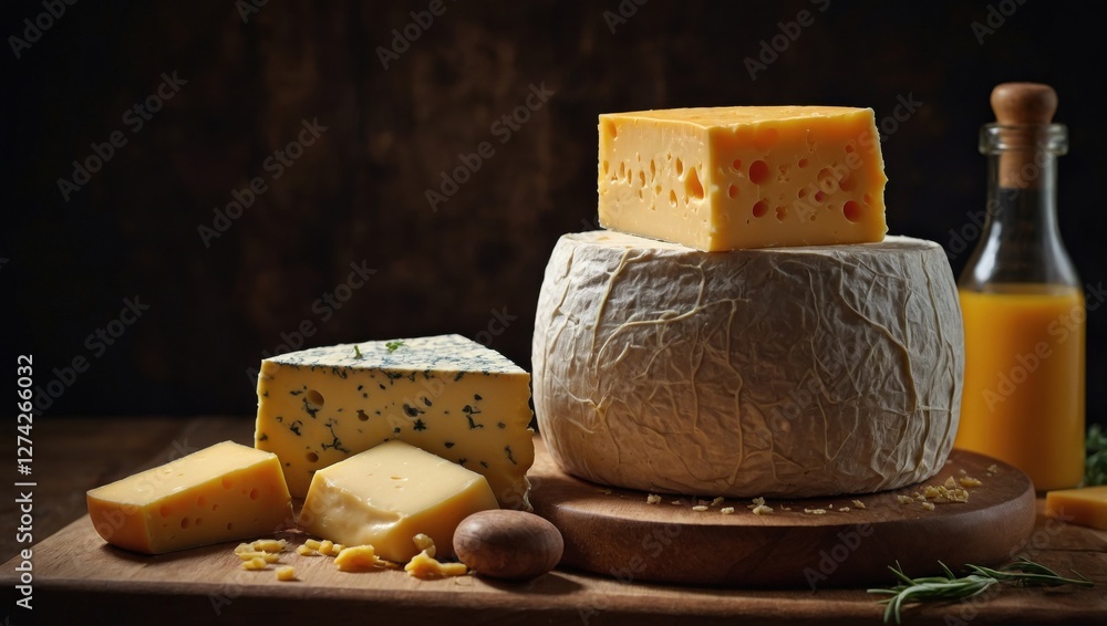 Fototapeta premium Man cutting cheese on a wooden table