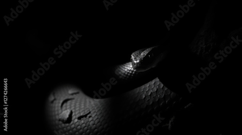 Obraz na płótnie black poisonous snake in a threatening pose on a black background w salonie