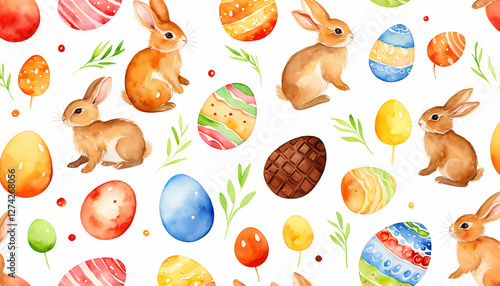 EASTER BUNNIES EASTER EGGS AND CHOCOLATES EASTER COLLECTION WATERCOLOR VERSION