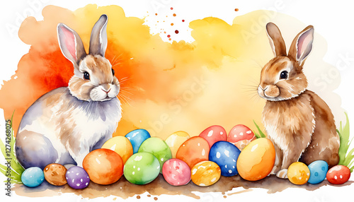 EASTER BUNNIES EASTER EGGS AND CHOCOLATES EASTER COLLECTION WATERCOLOR VERSION