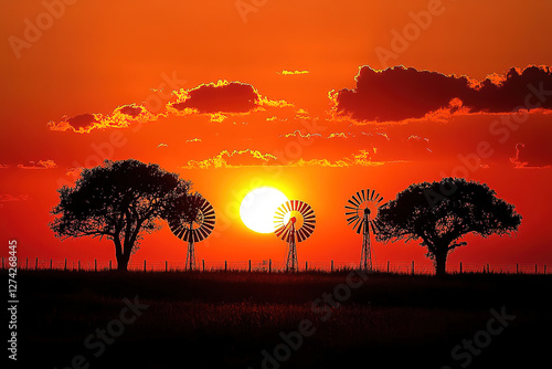 Sunset Windmill Scene