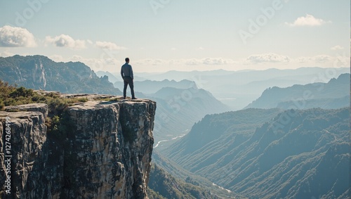 Business leader at cliff edge symbolizing company success