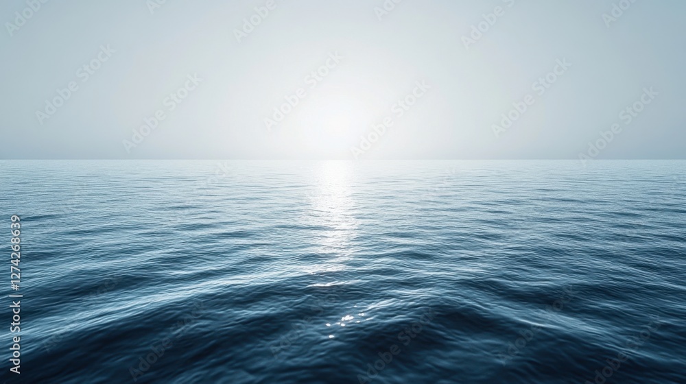 Obraz premium Blue ocean under a clear sky with bright sun shining over the water and gentle waves lapping at the shore