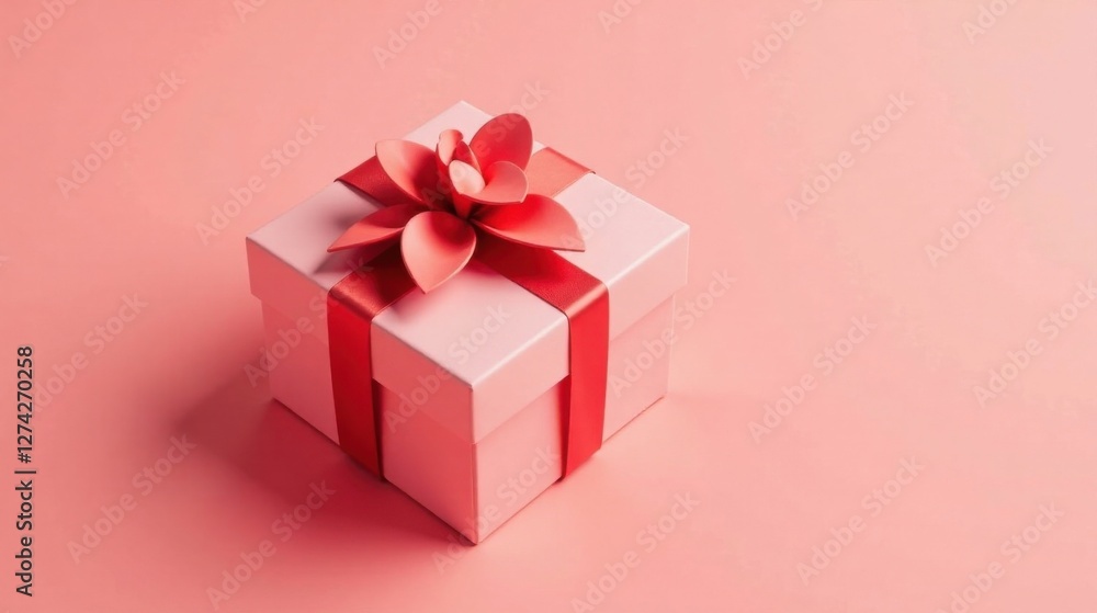 A Delicate Pink Gift Box Adorned with a Coral Flower and Ribbon, Ready for a Special Occasion A Delicate Pink Gift Box Adorned with a Coral Flower and Ribbon, Ready for a Special Occasion