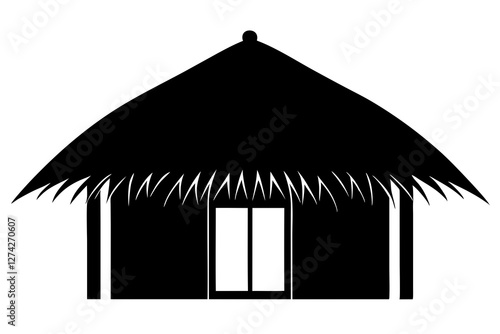 Straw hut vector Silhouette on white background
