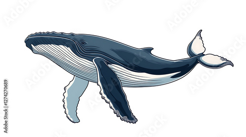 A blue whale is swimming in the ocean