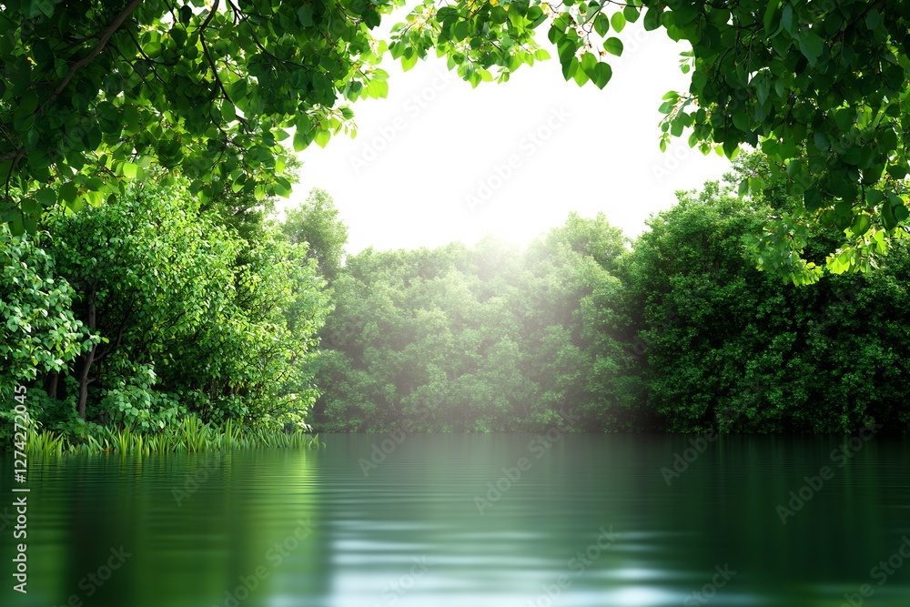 mangrove forest with green trees, bright sunlight view mangrove forest with green trees, bright sunlight view