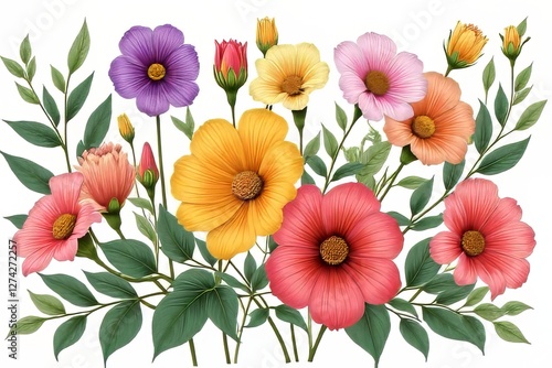 Wallpaper Mural Vibrant Colorful Floral Bouquet Illustration with Various Flowers and Leaves Torontodigital.ca