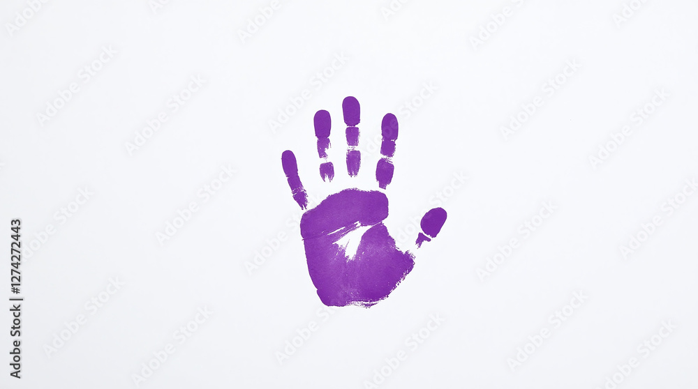 End Violence against Women, Violet Handprint Isolated on White Background, social justice and activism, resistance, awareness, and the global feminist movement to protect women from violence, feminism End Violence against Women, Violet Handprint Isolated on White Background, social justice and activism, resistance, awareness, and the global feminist movement to protect women from violence, feminism
