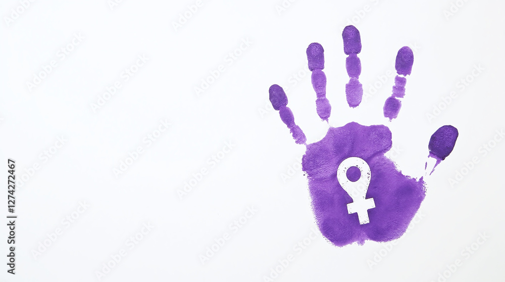 End Violence against Women, Violet Handprint Isolated on White Background, social justice and activism, resistance, awareness, and the global feminist movement to protect women from violence, feminism End Violence against Women, Violet Handprint Isolated on White Background, social justice and activism, resistance, awareness, and the global feminist movement to protect women from violence, feminism