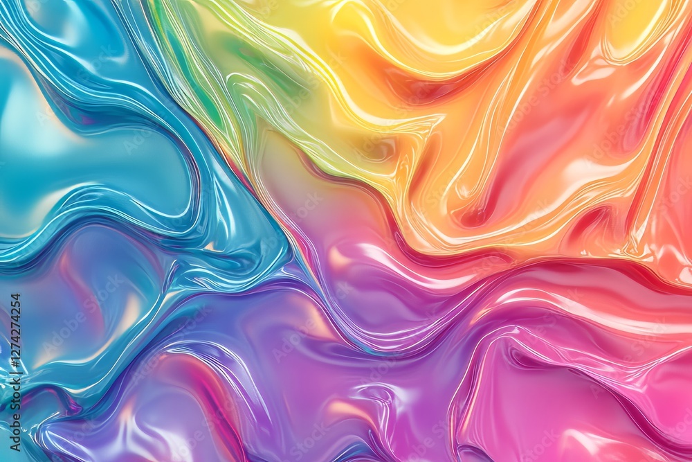 Obraz premium Abstract background - melting wax effect in rainbow colors, liquid flowing texture, glossy and futuristic aesthetics