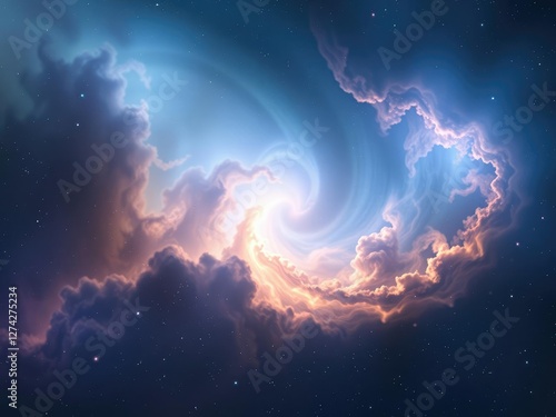 Ethereal Celestial Scene Swirling Nebula, auroral glow, cosmic haze, gas cloud photo