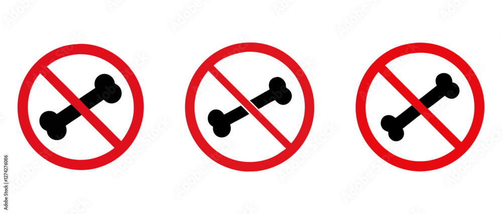 No Bones Allowed Sign icon set,Prohibited Bone Symbol, Pet Restriction Warning Vector No Bones Allowed Sign icon set,Prohibited Bone Symbol, Pet Restriction Warning Vector