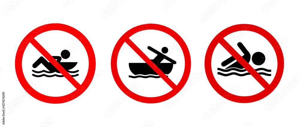 No Boating icon set, No Swimming, No Water Activities - Prohibition Warning Vector Sign Set No Boating icon set, No Swimming, No Water Activities - Prohibition Warning Vector Sign Set