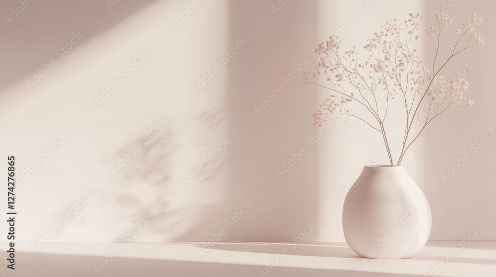 Dried Flowers in Minimalist Vase, Soft Light and Shadow, Neutral Colors, Elegant Home Decor, Simple Aesthetic Dried Flowers in Minimalist Vase, Soft Light and Shadow, Neutral Colors, Elegant Home Decor, Simple Aesthetic
