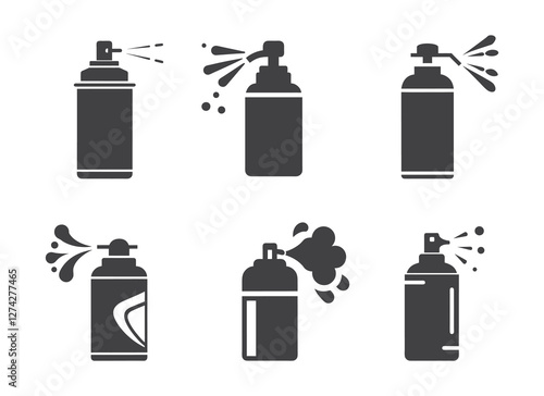 Wallpaper Mural Spray can flat icons set. Hand with aerosol, airbrush, powder coating, graffiti art, cough effect vector illustrations. Torontodigital.ca
