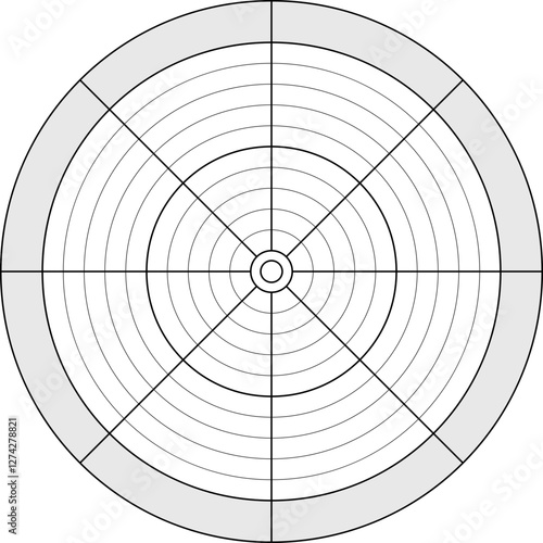 Wheel of life for lifestyle balance control. Vector printable template from eight sectors for daily planner, notebook in white and grey colors