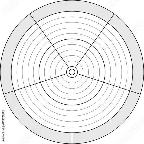 Vector circle diagram of lifestyle balance with five segments. Round diagram for daily planner, journal, notebook in white and grey colors