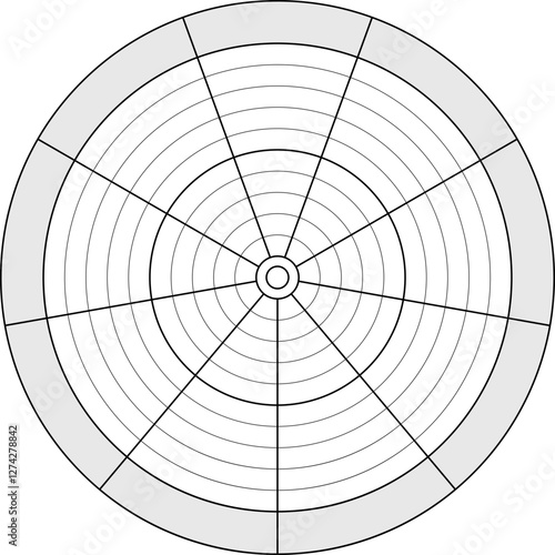 Vector wheel of life balance, range of needs from nine sectors. Round diagram for daily planner, journal, notebook in white and grey colors