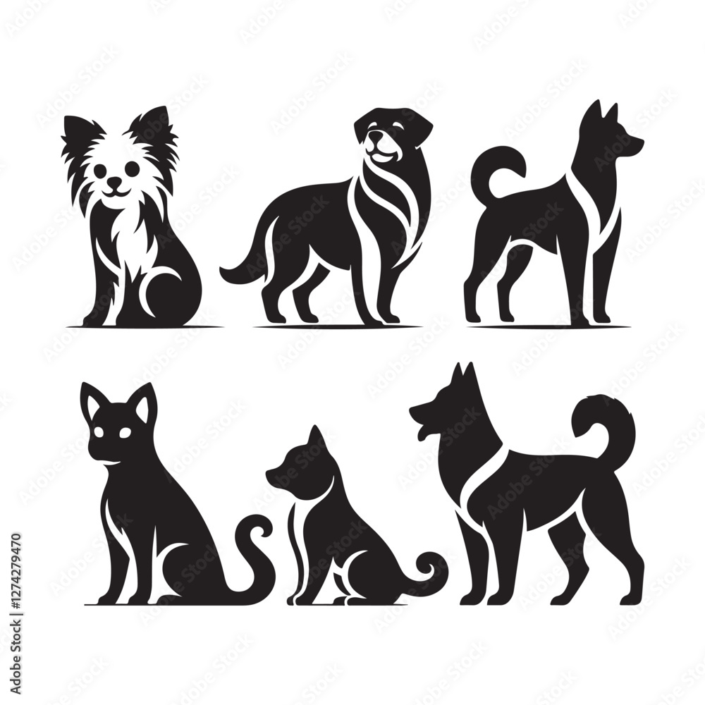simple Dogs set vector silhouette style with white background simple Dogs set vector silhouette style with white background