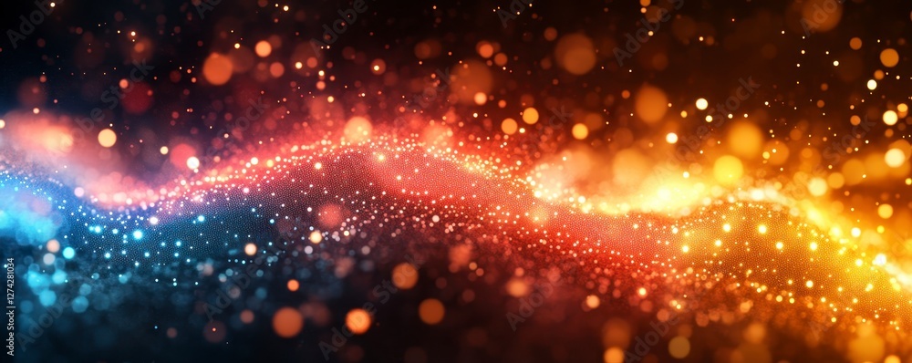 Fototapeta premium A vibrant display of swirling colors and shimmering particles, creating an ethereal and dynamic atmosphere.