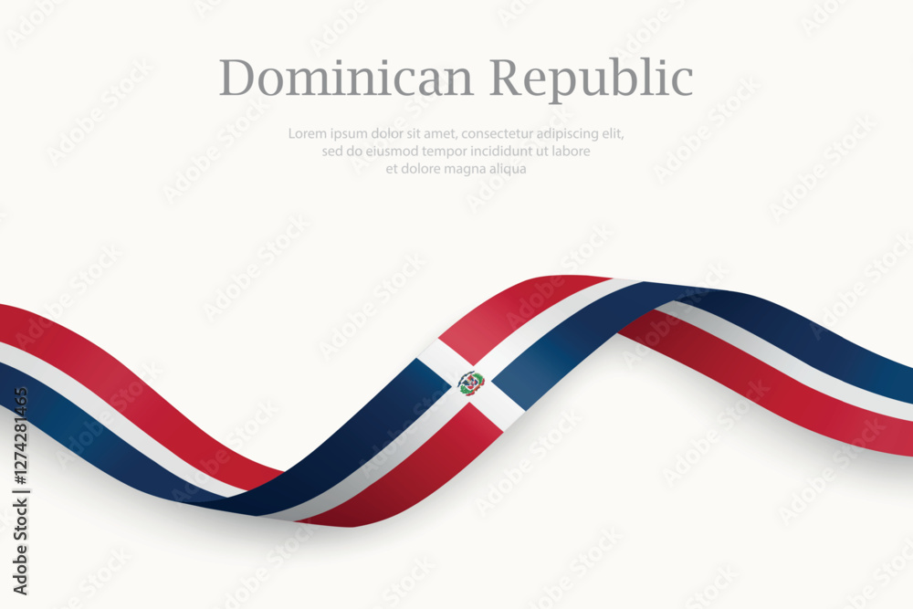 Dominican Republic flag on Waving ribbon