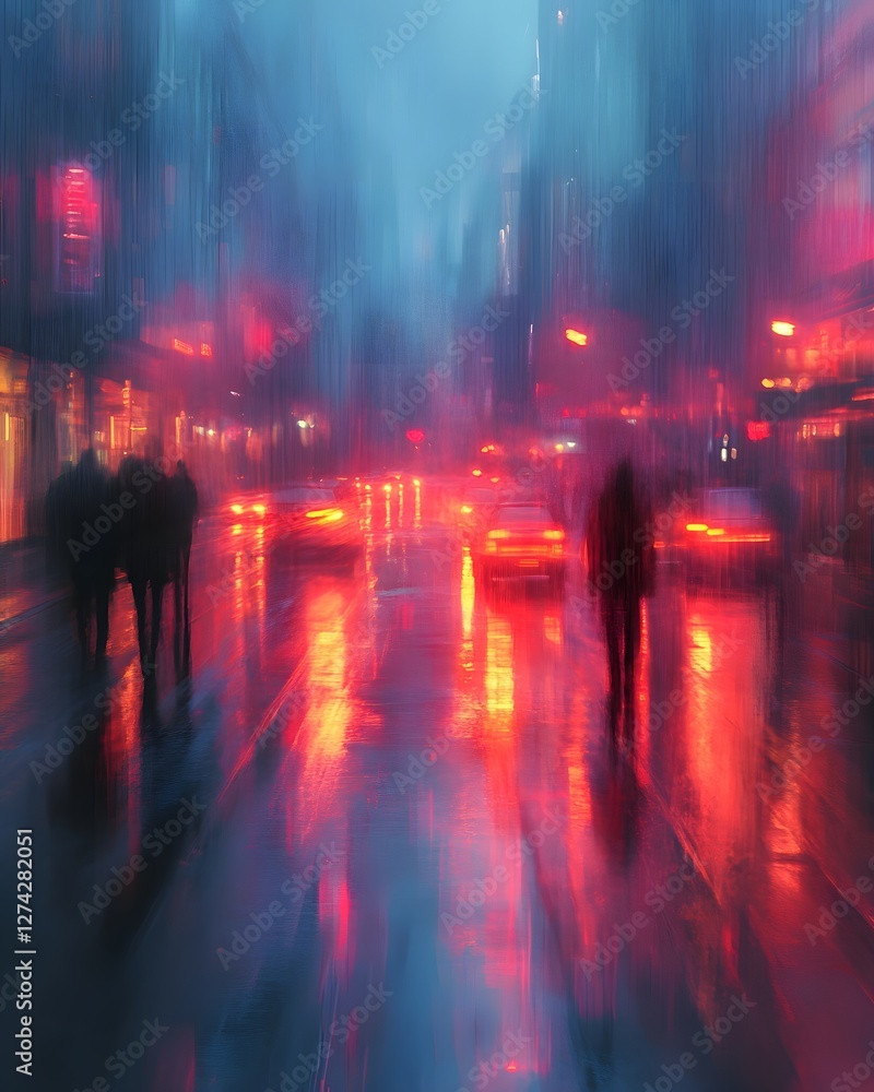 Abstract Rainy Cityscape with Neon Lights Abstract Rainy Cityscape with Neon Lights