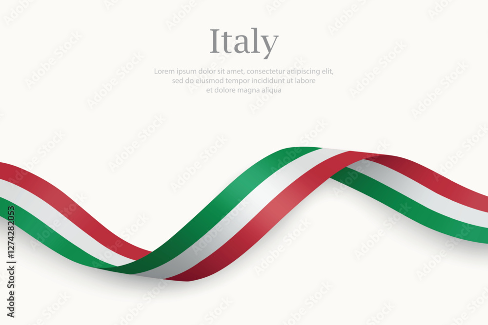 Italy flag on Waving ribbon