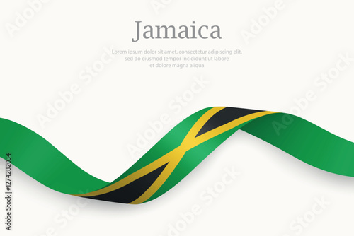 Jamaica flag on Waving ribbon