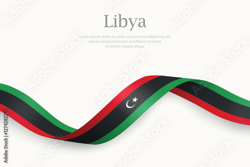 Libya flag on Waving ribbon