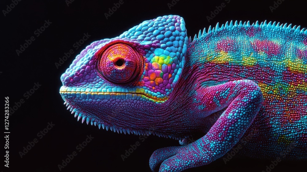 Obraz premium Al generated illustration of a colorful chameleon
