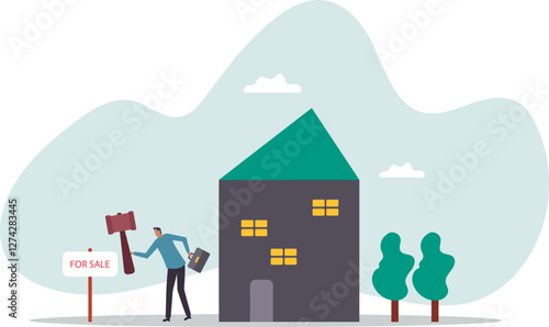 Home for sale, selling house moving to new home.business concept.flat character.