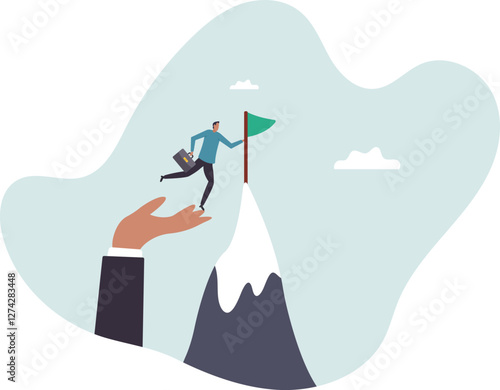 Helping hand, coaching or mentor support employee to achieve business target,business concept.flat character.