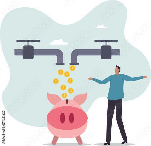 Multiple streams of income, passive income or revenue from invest in multi assets, side hustles to make money.business concept.flat character.