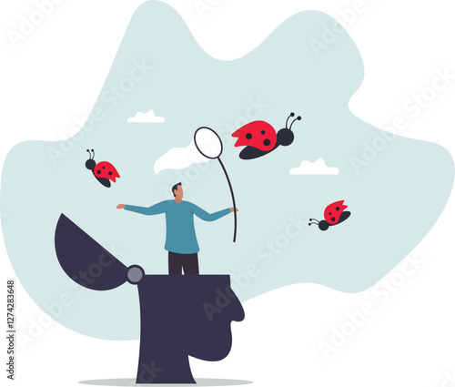 Distraction, social media or environment that disturb and cannot focus on work, unproductive lifestyle .business concept.flat character.
