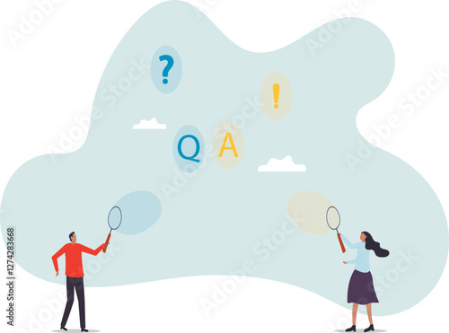 FAQ, frequently asked questions, discussion or questions and answers to get solution on any problems.business concept.flat character.