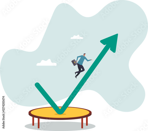 Stock market rebound, overcome business down fall and grow up profit or leadership and achievement.business concept.flat character.