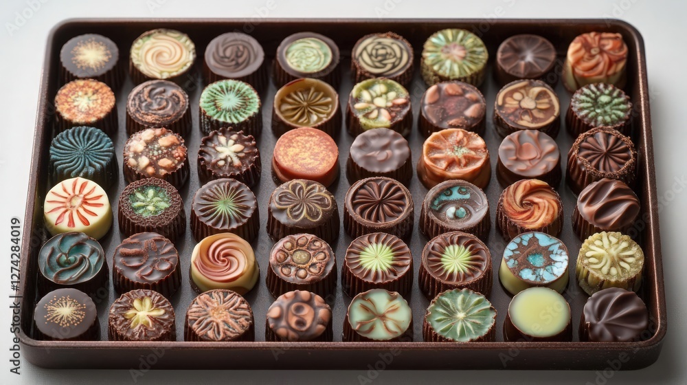 Fototapeta premium Exquisite Array of Gourmet Chocolates in a Tray: A Decadent Delight
