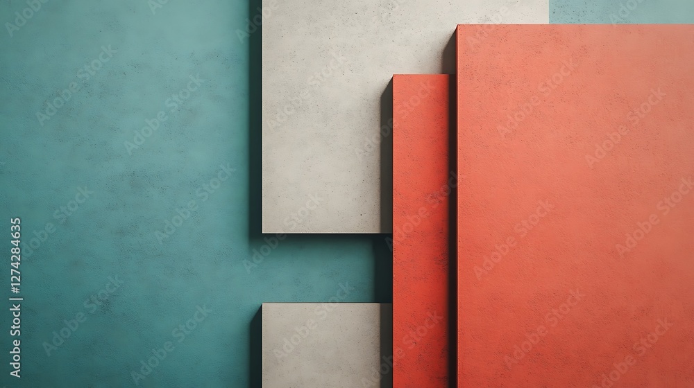 Abstract geometric wall art with teal coral and beige tones Abstract geometric wall art with teal coral and beige tones