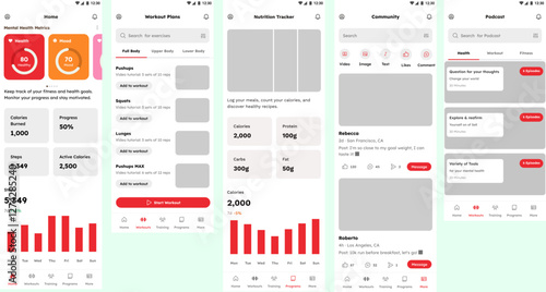 Mental Health, Fitness, Steps, Workout, Diet, Wellness, Nutrition & Exercise App UI Kit Template
