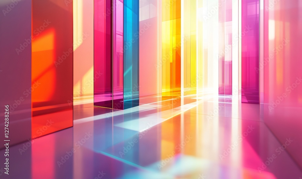 vibrant and colorful abstract hallway with translucent surfaces casting radiant shadows. The bright and colorful design creates a sense of modern and dynamic style vibrant and colorful abstract hallway with translucent surfaces casting radiant shadows. The bright and colorful design creates a sense of modern and dynamic style