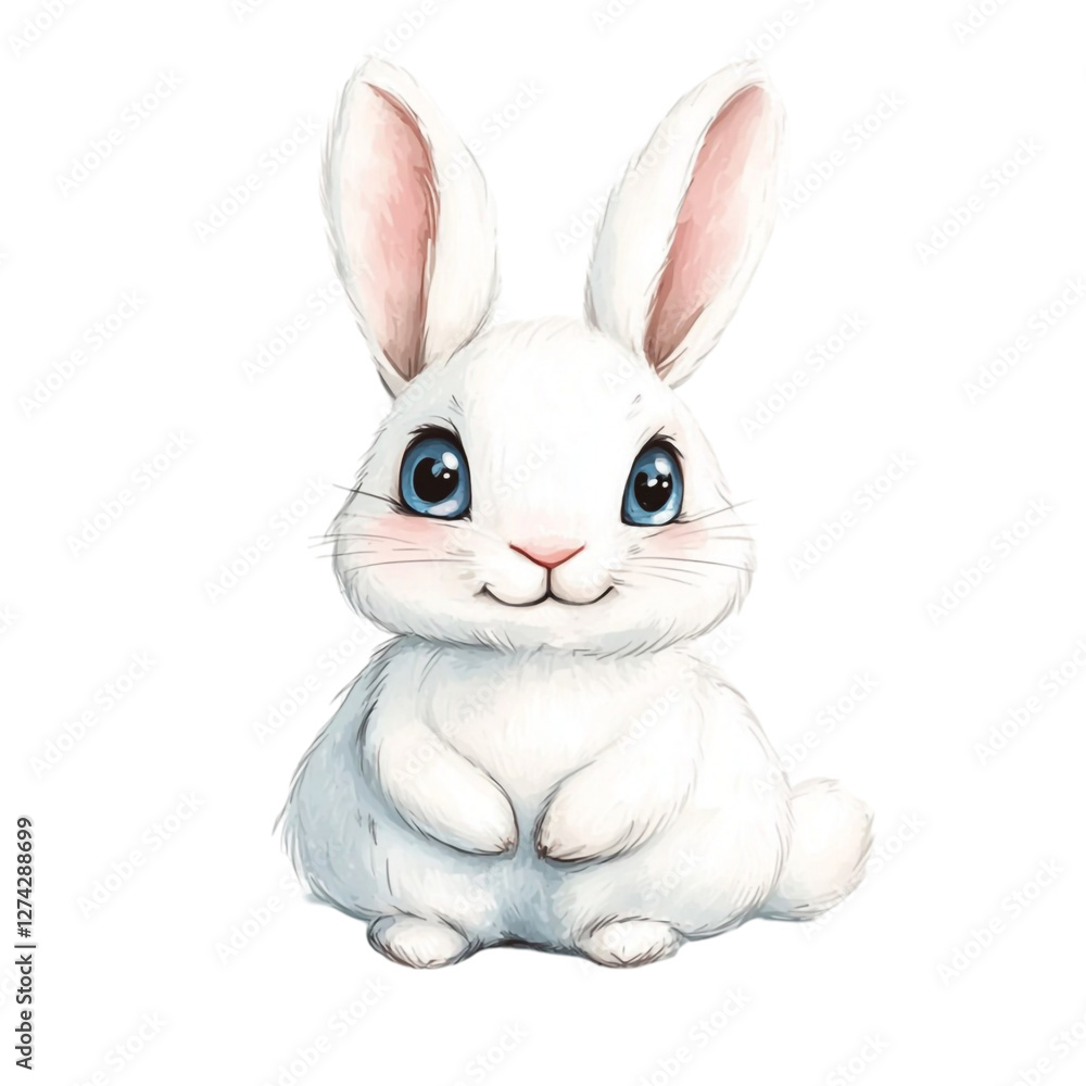 Fototapeta premium Adorable White Bunny Sitting Sweetly Happy Easter Bunny