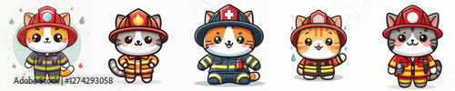 vector of adorable cats wearing firefighter costumes