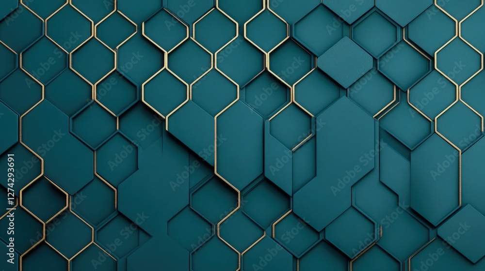 Fototapeta premium Teal gold hexagon pattern background