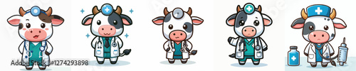 vector of adorable cow wearing a doctor's uniform
