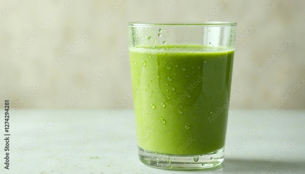 Green smoothie with water droplets in glass Green smoothie with water droplets in glass