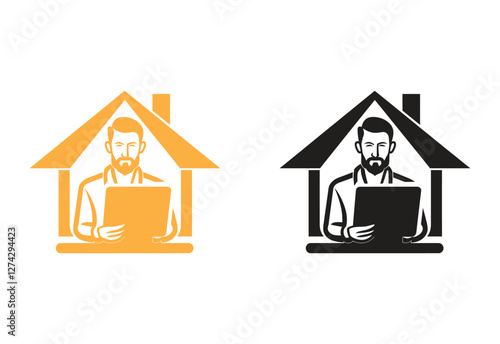 Minimalist Line Art Logo of Remote Work in House icon silhouette