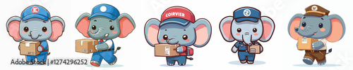 vector collection of elephants delivering packages